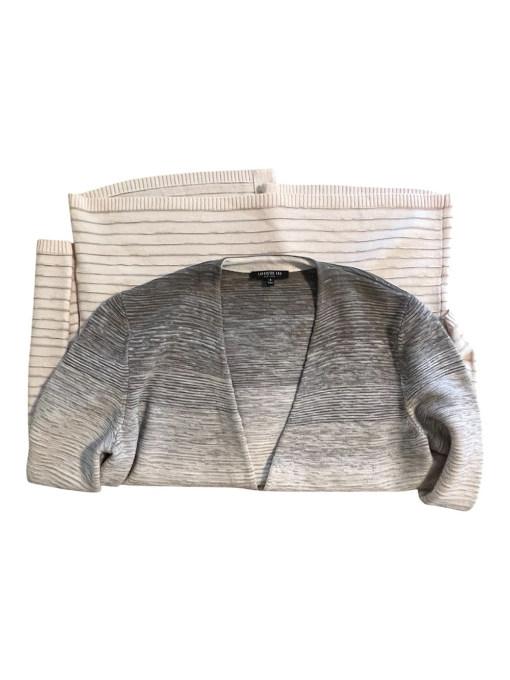 Lafayette 148 New York Wool Cardigan Sweater Ombre Gray Beige Leather Closure S - Picture 6 of 10